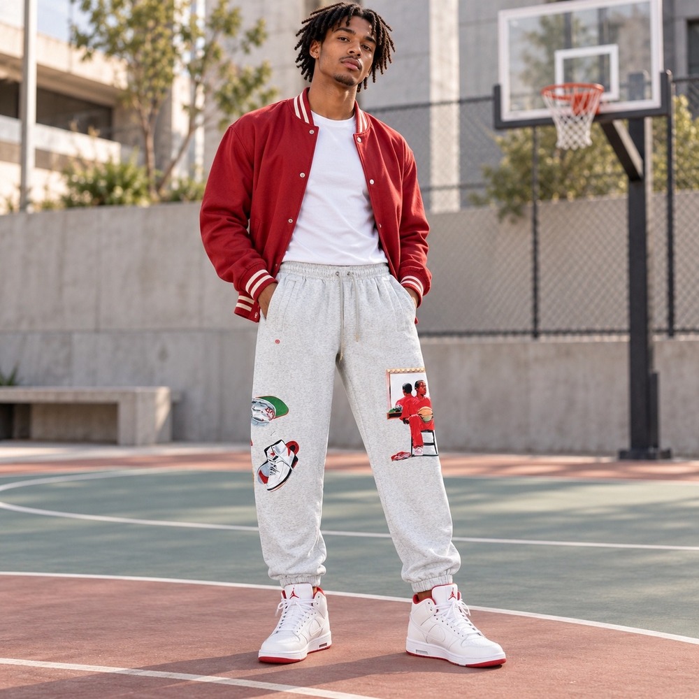 Jordan Flight Artist Series Jacob Rochester Grey Fleece Sweatpants Small Street